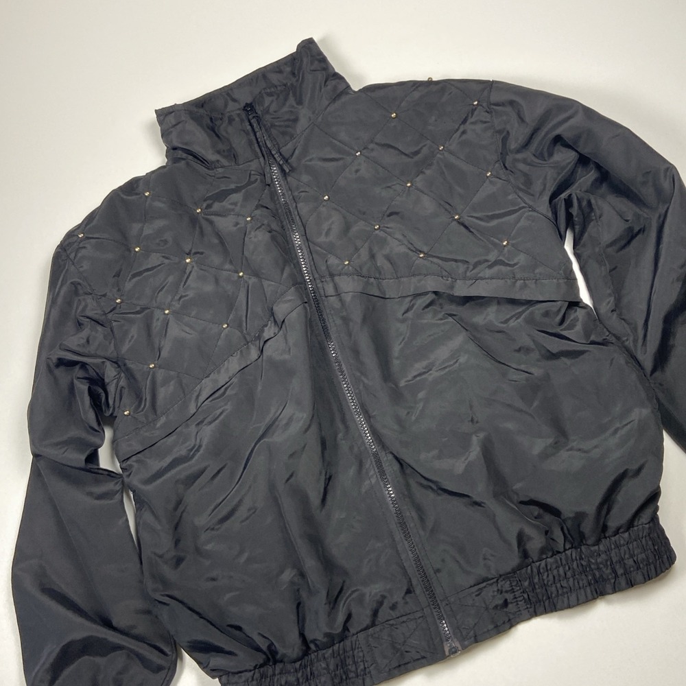 Vtg Active Horizon Studded Windbreaker Zip Jacket Size S Black 90's Streetwear